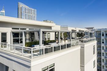 Community rooftop with city views